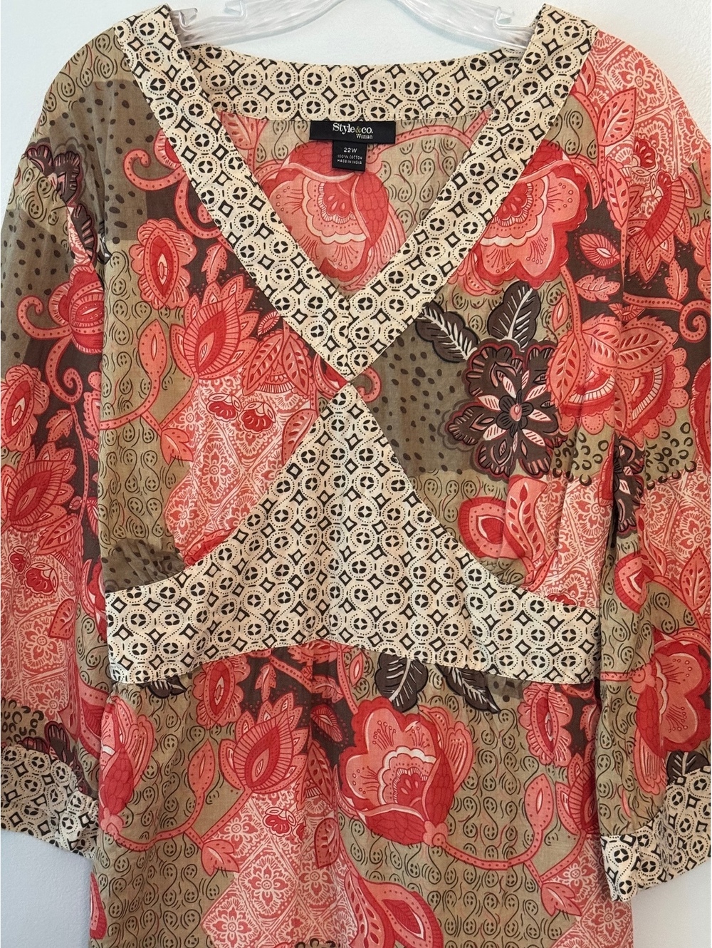 Style & Co. Women's Floral Cotton Blouse Size 22W